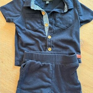 7 For All Mankind Dark Blue Kids Button Down Shirt Set
